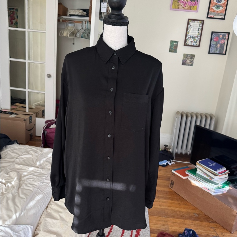 Boyfriend Black Button-Up Shirt